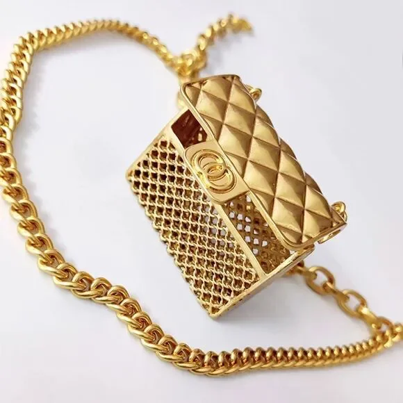 Anthropologie Fashion Tassel Gold Chain Belt with mini Bag. Trendy!high … - Picture 3 of 17